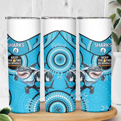 NRL Sharks NAIDOC Week Skinny Tumbler Keep The Fire Burning Indigenous Art