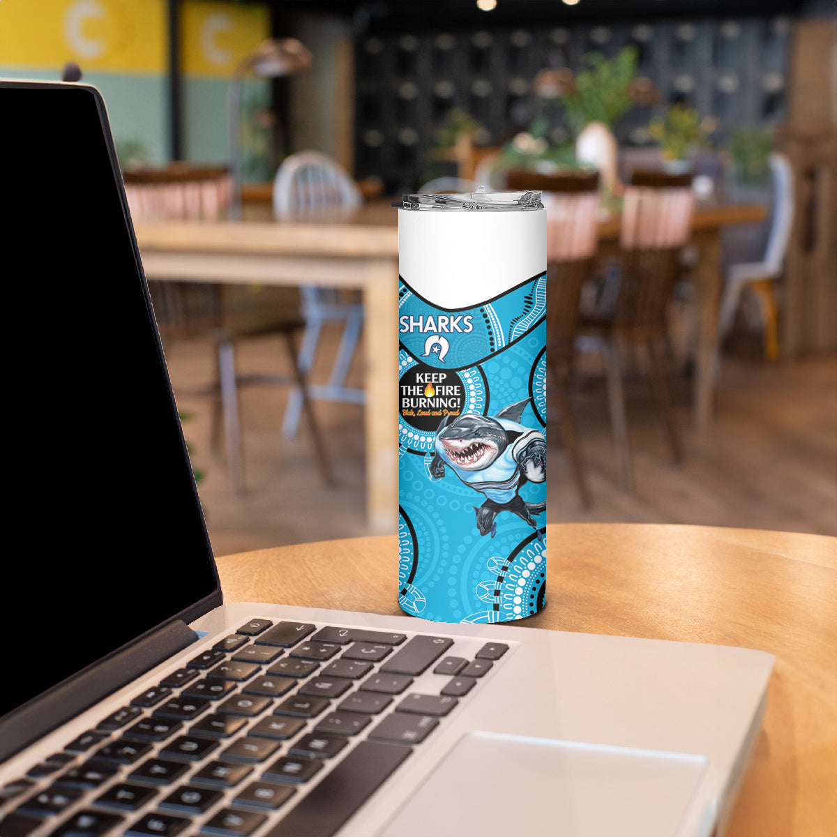 NRL Sharks NAIDOC Week Skinny Tumbler Keep The Fire Burning Indigenous Art