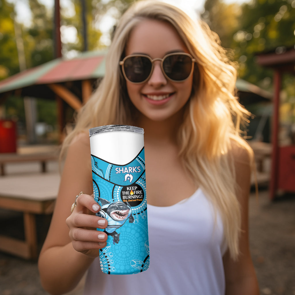 NRL Sharks NAIDOC Week Skinny Tumbler Keep The Fire Burning Indigenous Art