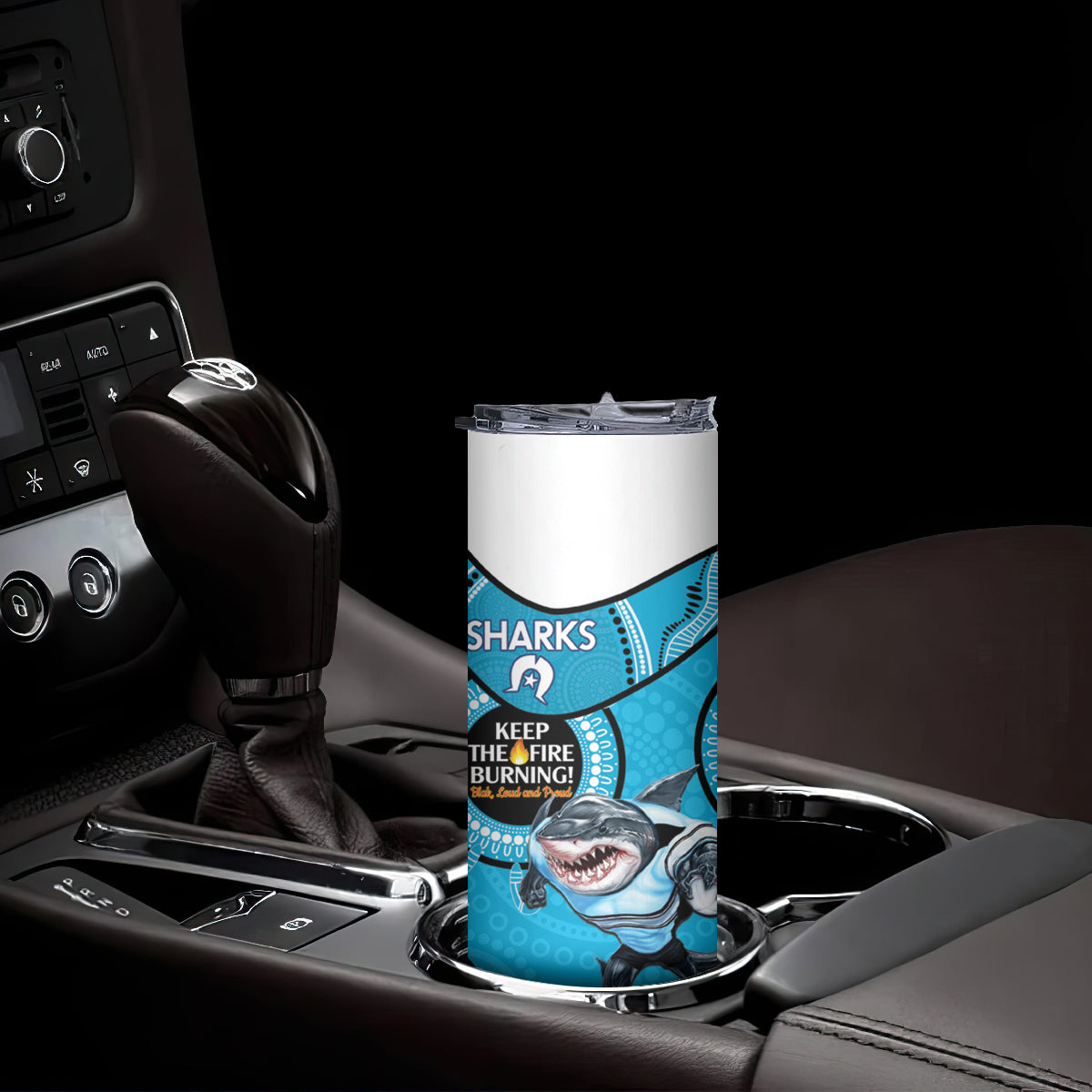 NRL Sharks NAIDOC Week Skinny Tumbler Keep The Fire Burning Indigenous Art
