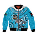 Custom NRL Sharks NAIDOC Week Sleeve Zip Bomber Jacket Keep The Fire Burning Indigenous Art