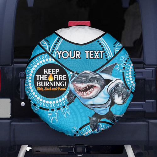 Custom NRL Sharks NAIDOC Week Spare Tire Cover Keep The Fire Burning Indigenous Art