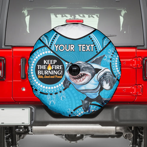 Custom NRL Sharks NAIDOC Week Spare Tire Cover Keep The Fire Burning Indigenous Art