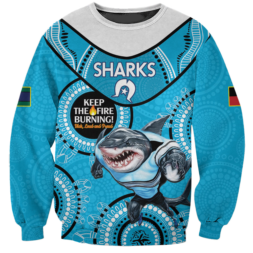 Custom NRL Sharks NAIDOC Week Sweatshirt Keep The Fire Burning Indigenous Art