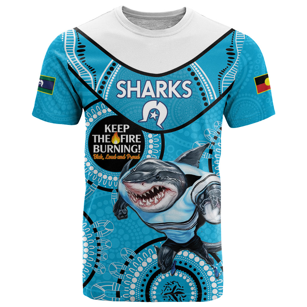 Custom NRL Sharks NAIDOC Week T Shirt Keep The Fire Burning Indigenous Art