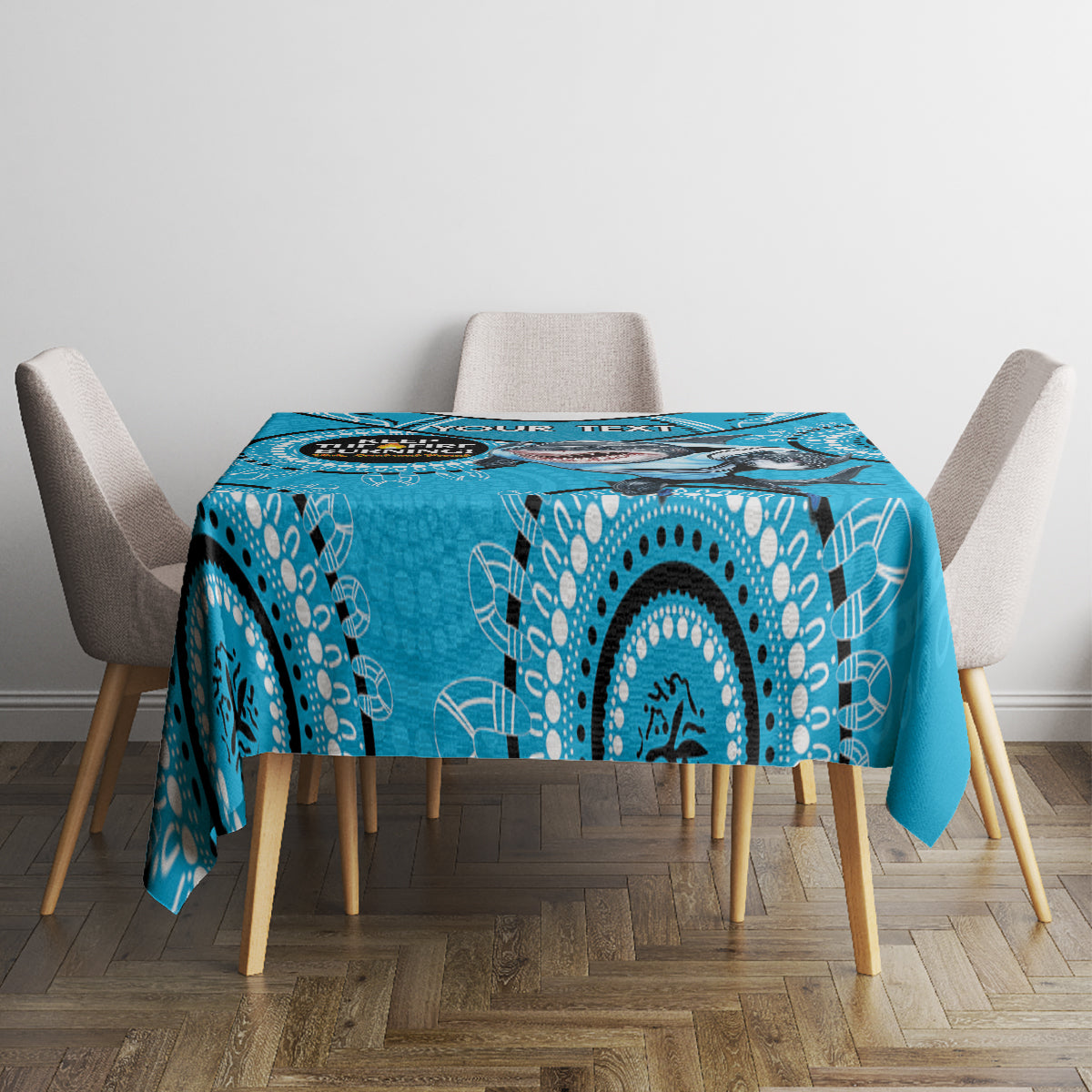 Custom NRL Sharks NAIDOC Week Tablecloth Keep The Fire Burning Indigenous Art