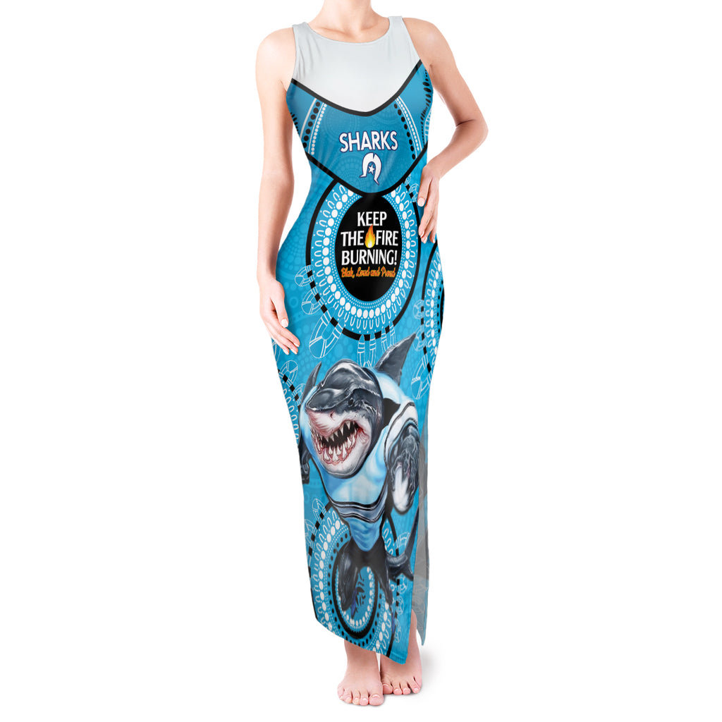 Custom NRL Sharks NAIDOC Week Tank Maxi Dress Keep The Fire Burning Indigenous Art