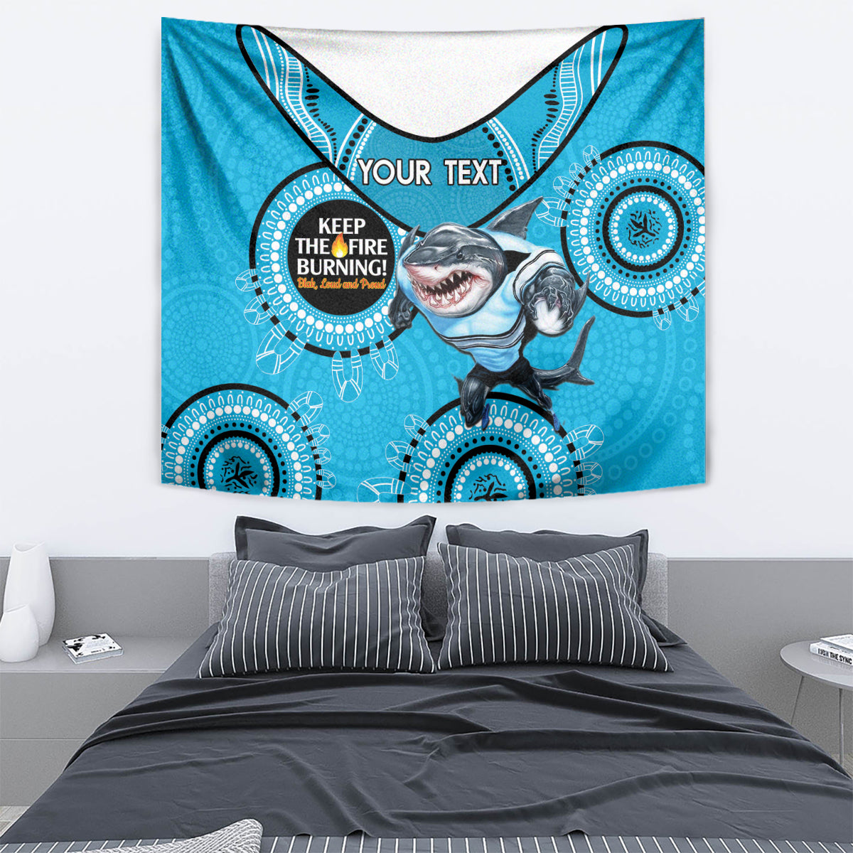 Custom NRL Sharks NAIDOC Week Tapestry Keep The Fire Burning Indigenous Art