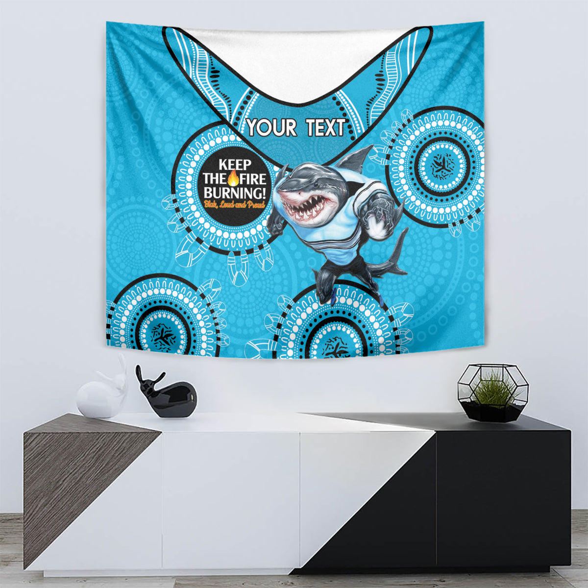 Custom NRL Sharks NAIDOC Week Tapestry Keep The Fire Burning Indigenous Art