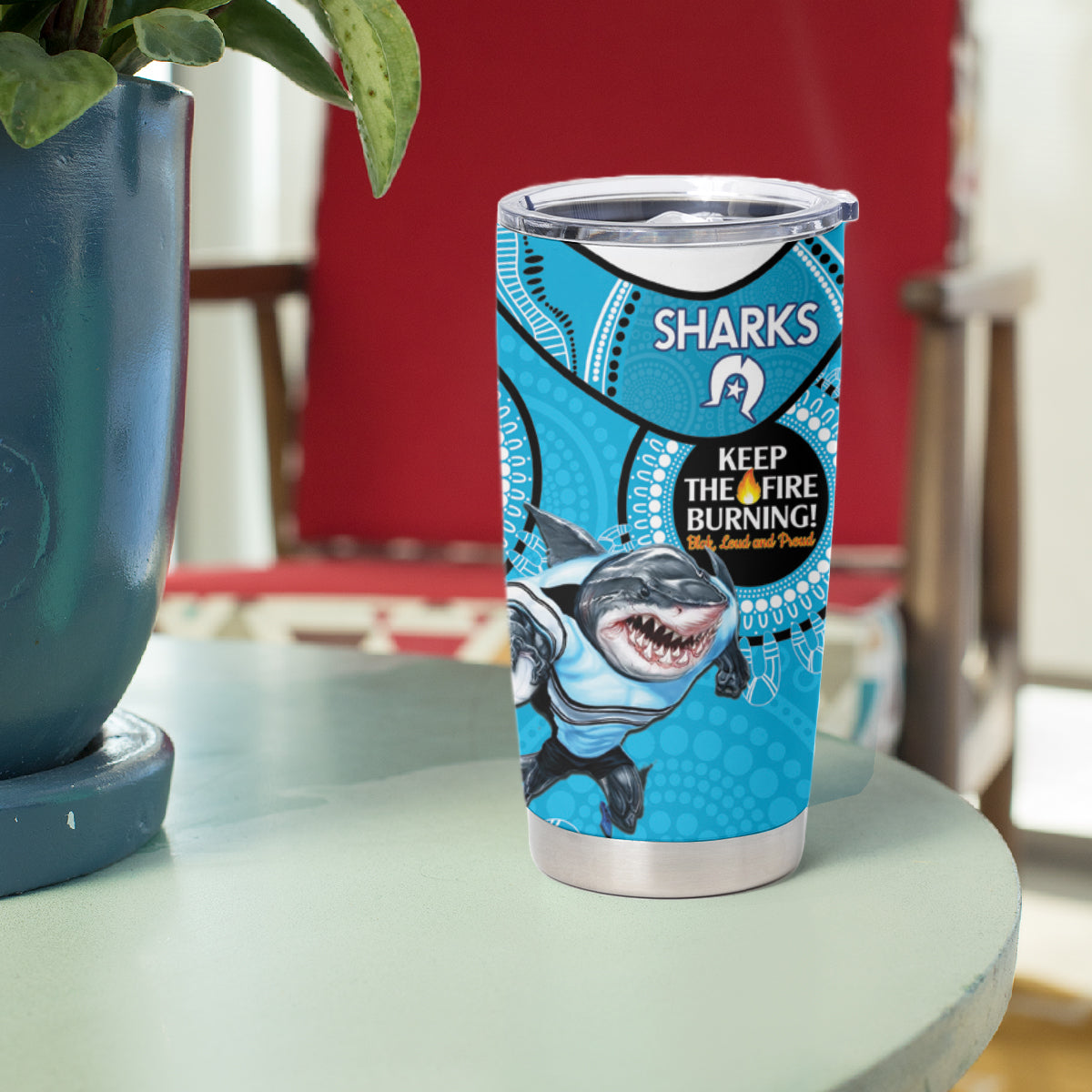 NRL Sharks NAIDOC Week Tumbler Cup Keep The Fire Burning Indigenous Art