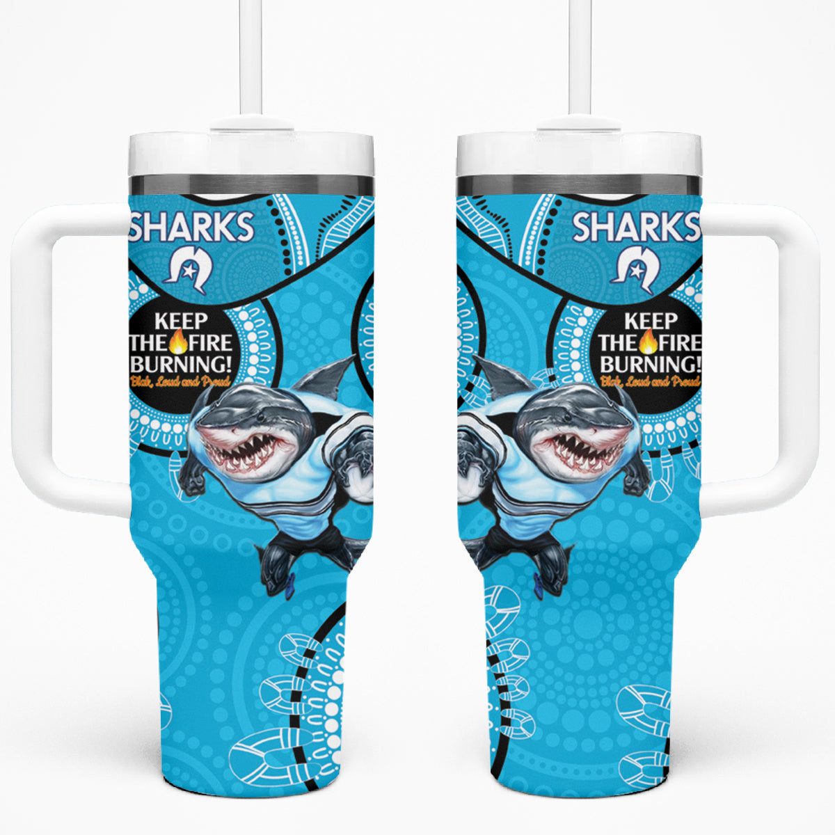 NRL Sharks NAIDOC Week Tumbler With Handle Keep The Fire Burning Indigenous Art