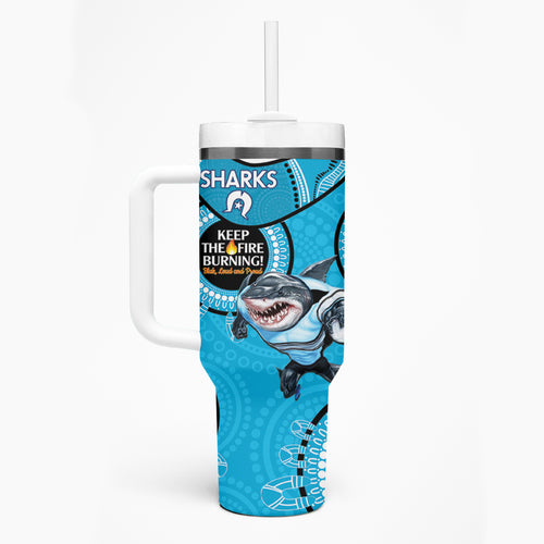 NRL Sharks NAIDOC Week Tumbler With Handle Keep The Fire Burning Indigenous Art