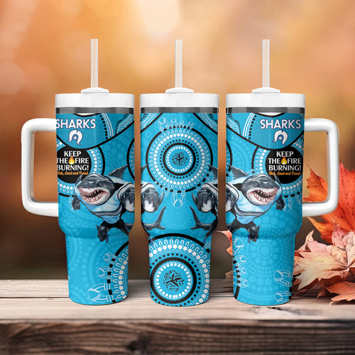 NRL Sharks NAIDOC Week Tumbler With Handle Keep The Fire Burning Indigenous Art