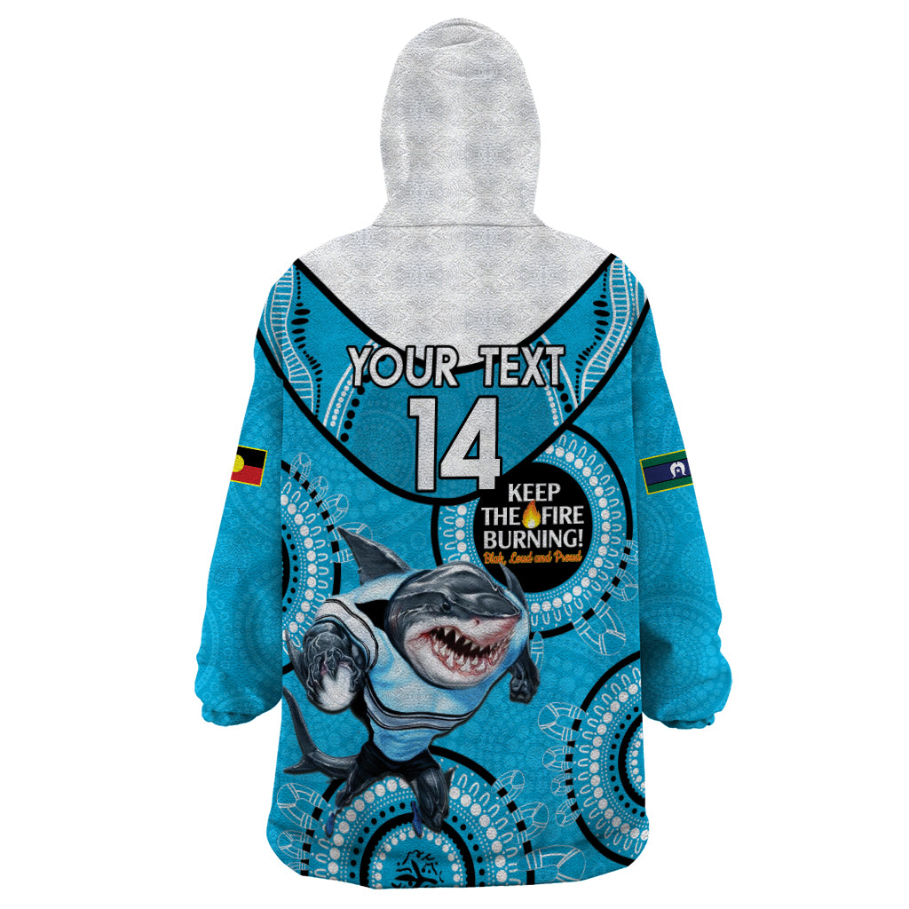 Custom NRL Sharks NAIDOC Week Wearable Blanket Hoodie Keep The Fire Burning Indigenous Art