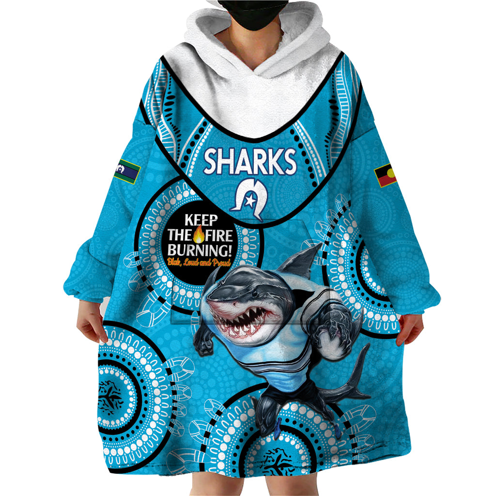 Custom NRL Sharks NAIDOC Week Wearable Blanket Hoodie Keep The Fire Burning Indigenous Art