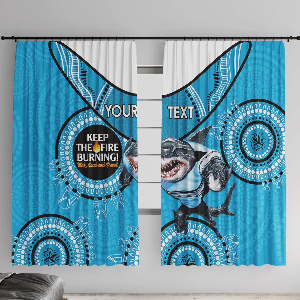 Custom NRL Sharks NAIDOC Week Window Curtain Keep The Fire Burning Indigenous Art