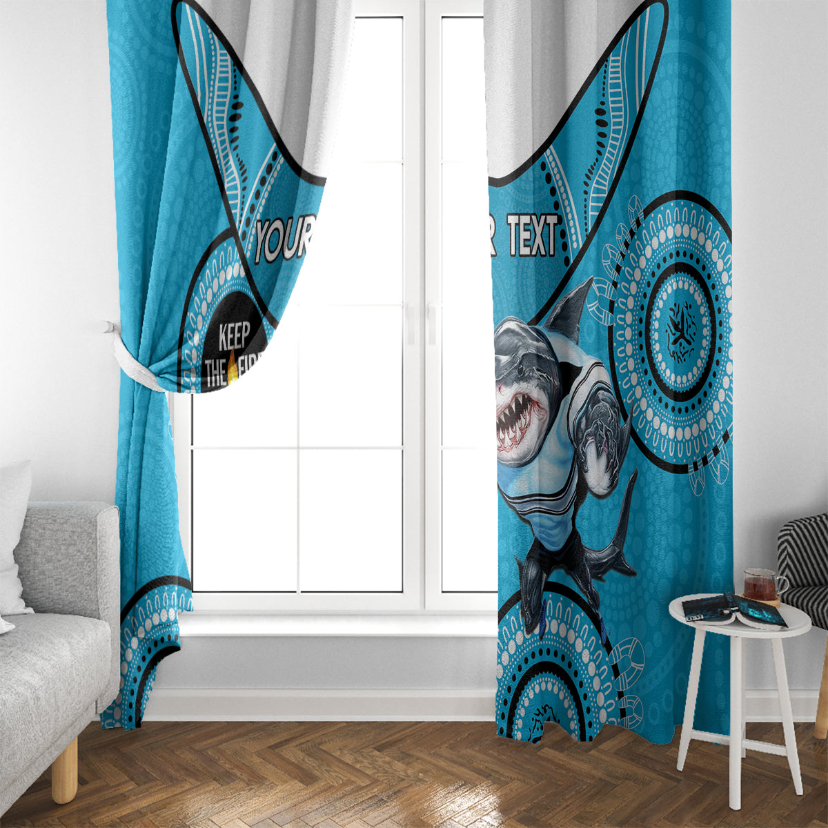 Custom NRL Sharks NAIDOC Week Window Curtain Keep The Fire Burning Indigenous Art