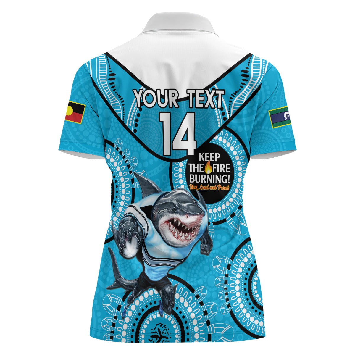 Custom NRL Sharks NAIDOC Week Women Polo Shirt Keep The Fire Burning Indigenous Art