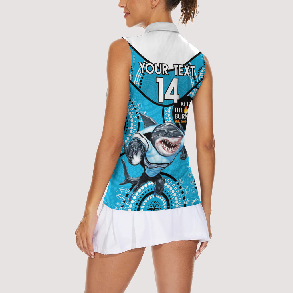 Custom NRL Sharks NAIDOC Week Women Sleeveless Polo Shirt Keep The Fire Burning Indigenous Art