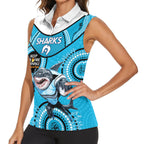 Custom NRL Sharks NAIDOC Week Women Sleeveless Polo Shirt Keep The Fire Burning Indigenous Art