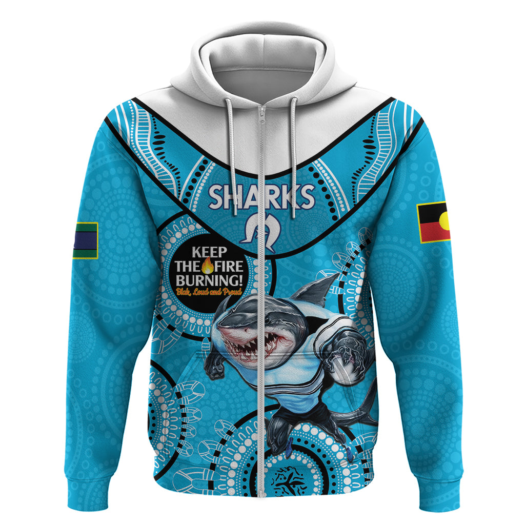 Custom NRL Sharks NAIDOC Week Zip Hoodie Keep The Fire Burning Indigenous Art