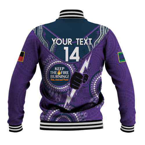 Custom NRL Storm NAIDOC Week Baseball Jacket Keep The Fire Burning Indigenous Art