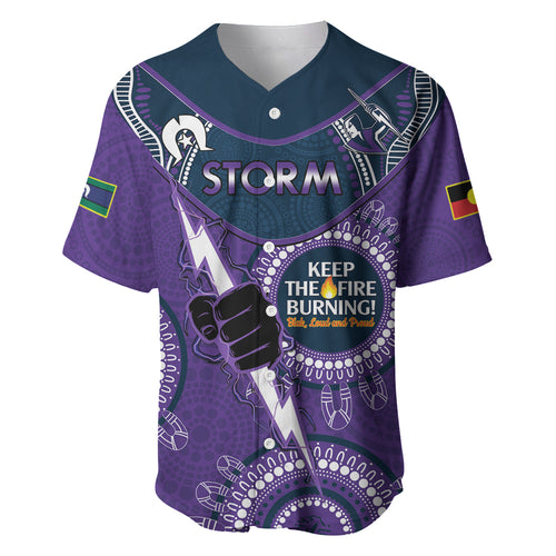 Custom NRL Storm NAIDOC Week Baseball Jersey Keep The Fire Burning Indigenous Art