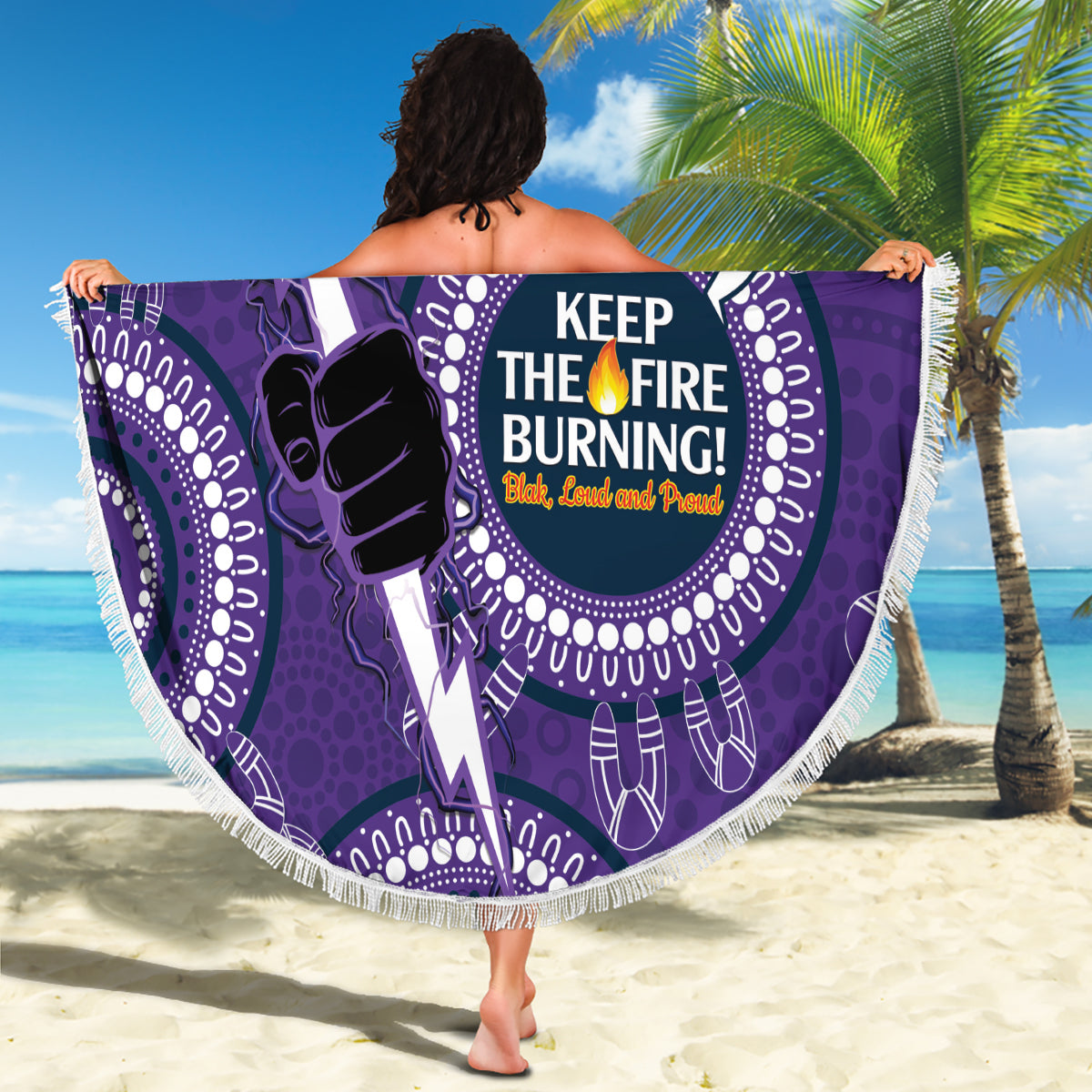 Custom NRL Storm NAIDOC Week Beach Blanket Keep The Fire Burning Indigenous Art