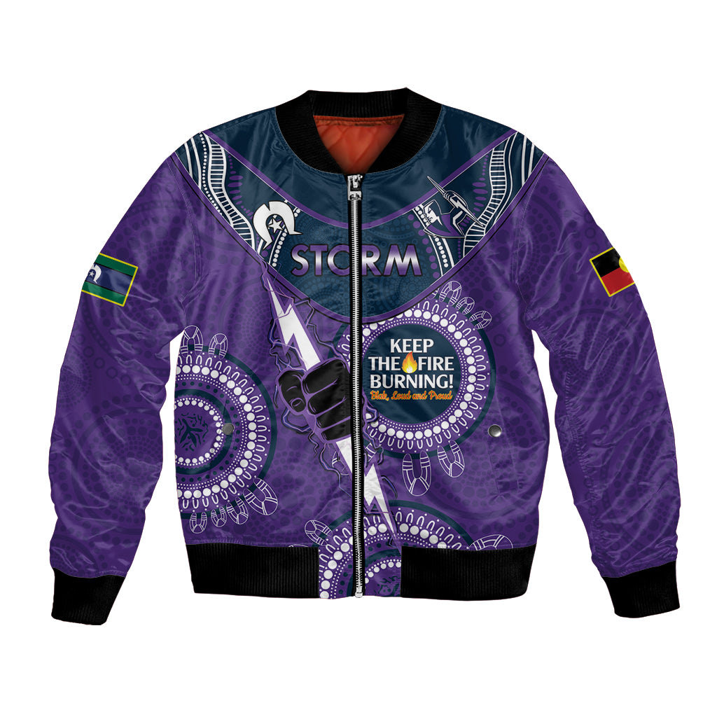 Custom NRL Storm NAIDOC Week Bomber Jacket Keep The Fire Burning Indigenous Art