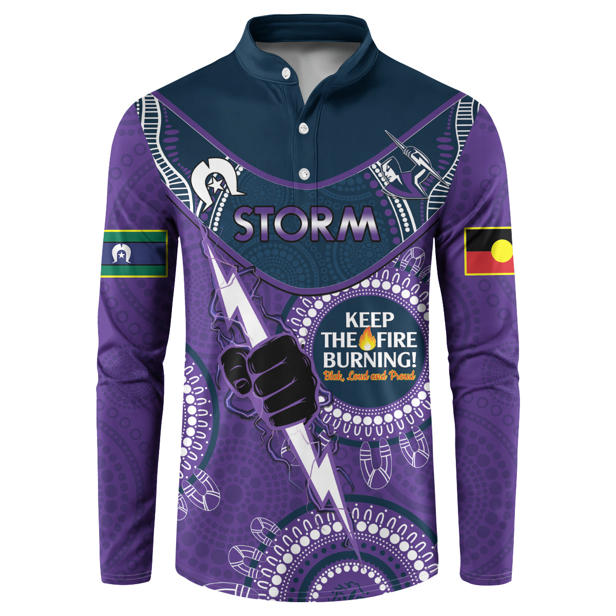 Custom NRL Storm NAIDOC Week Button Sweatshirt Keep The Fire Burning Indigenous Art