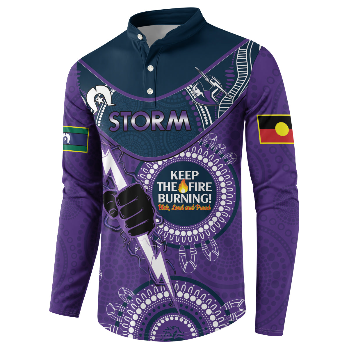 Custom NRL Storm NAIDOC Week Button Sweatshirt Keep The Fire Burning Indigenous Art
