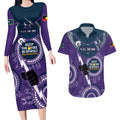 Custom NRL Storm NAIDOC Week Couples Matching Long Sleeve Bodycon Dress and Hawaiian Shirt Keep The Fire Burning Indigenous Art