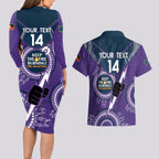 Custom NRL Storm NAIDOC Week Couples Matching Long Sleeve Bodycon Dress and Hawaiian Shirt Keep The Fire Burning Indigenous Art