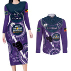 Custom NRL Storm NAIDOC Week Couples Matching Long Sleeve Bodycon Dress and Long Sleeve Button Shirt Keep The Fire Burning Indigenous Art
