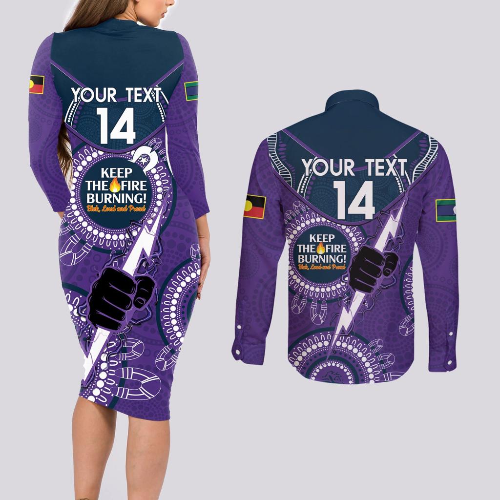 Custom NRL Storm NAIDOC Week Couples Matching Long Sleeve Bodycon Dress and Long Sleeve Button Shirt Keep The Fire Burning Indigenous Art