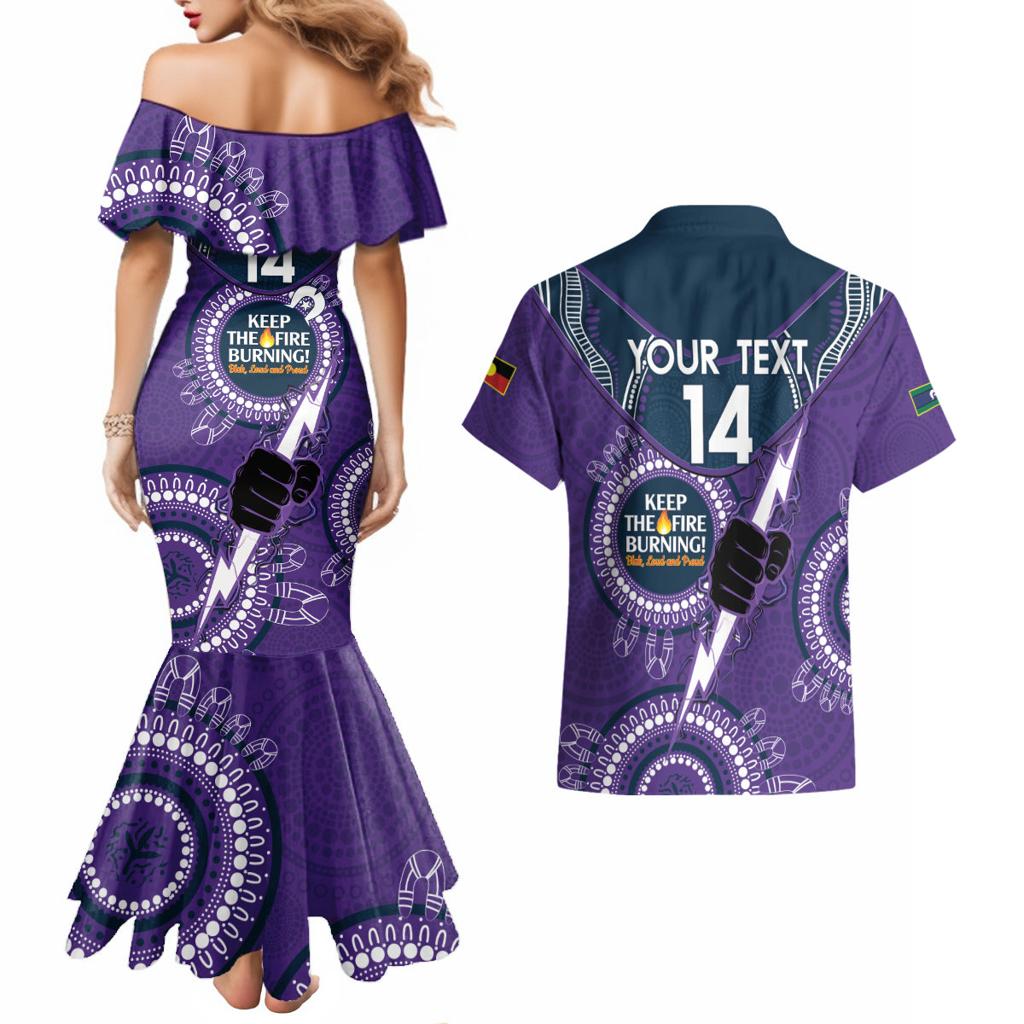 Custom NRL Storm NAIDOC Week Couples Matching Mermaid Dress and Hawaiian Shirt Keep The Fire Burning Indigenous Art