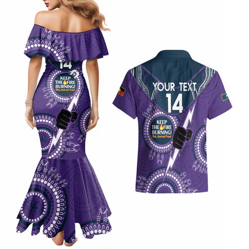 Custom NRL Storm NAIDOC Week Couples Matching Mermaid Dress and Hawaiian Shirt Keep The Fire Burning Indigenous Art
