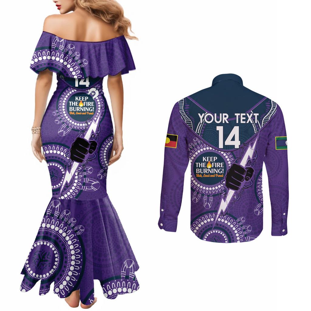 Custom NRL Storm NAIDOC Week Couples Matching Mermaid Dress and Long Sleeve Button Shirt Keep The Fire Burning Indigenous Art