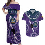 Custom NRL Storm NAIDOC Week Couples Matching Off Shoulder Maxi Dress and Hawaiian Shirt Keep The Fire Burning Indigenous Art