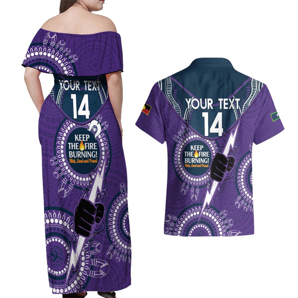 Custom NRL Storm NAIDOC Week Couples Matching Off Shoulder Maxi Dress and Hawaiian Shirt Keep The Fire Burning Indigenous Art
