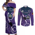 Custom NRL Storm NAIDOC Week Couples Matching Off Shoulder Maxi Dress and Long Sleeve Button Shirt Keep The Fire Burning Indigenous Art