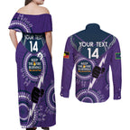 Custom NRL Storm NAIDOC Week Couples Matching Off Shoulder Maxi Dress and Long Sleeve Button Shirt Keep The Fire Burning Indigenous Art