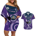 Custom NRL Storm NAIDOC Week Couples Matching Off Shoulder Short Dress and Hawaiian Shirt Keep The Fire Burning Indigenous Art