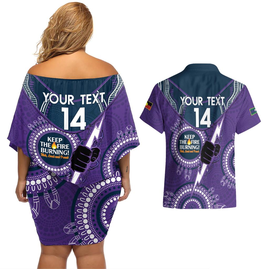 Custom NRL Storm NAIDOC Week Couples Matching Off Shoulder Short Dress and Hawaiian Shirt Keep The Fire Burning Indigenous Art
