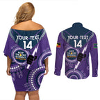 Custom NRL Storm NAIDOC Week Couples Matching Off Shoulder Short Dress and Long Sleeve Button Shirt Keep The Fire Burning Indigenous Art