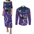 Custom NRL Storm NAIDOC Week Couples Matching Puletasi and Long Sleeve Button Shirt Keep The Fire Burning Indigenous Art