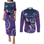 Custom NRL Storm NAIDOC Week Couples Matching Puletasi and Long Sleeve Button Shirt Keep The Fire Burning Indigenous Art