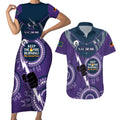 Custom NRL Storm NAIDOC Week Couples Matching Short Sleeve Bodycon Dress and Hawaiian Shirt Keep The Fire Burning Indigenous Art