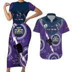 Custom NRL Storm NAIDOC Week Couples Matching Short Sleeve Bodycon Dress and Hawaiian Shirt Keep The Fire Burning Indigenous Art