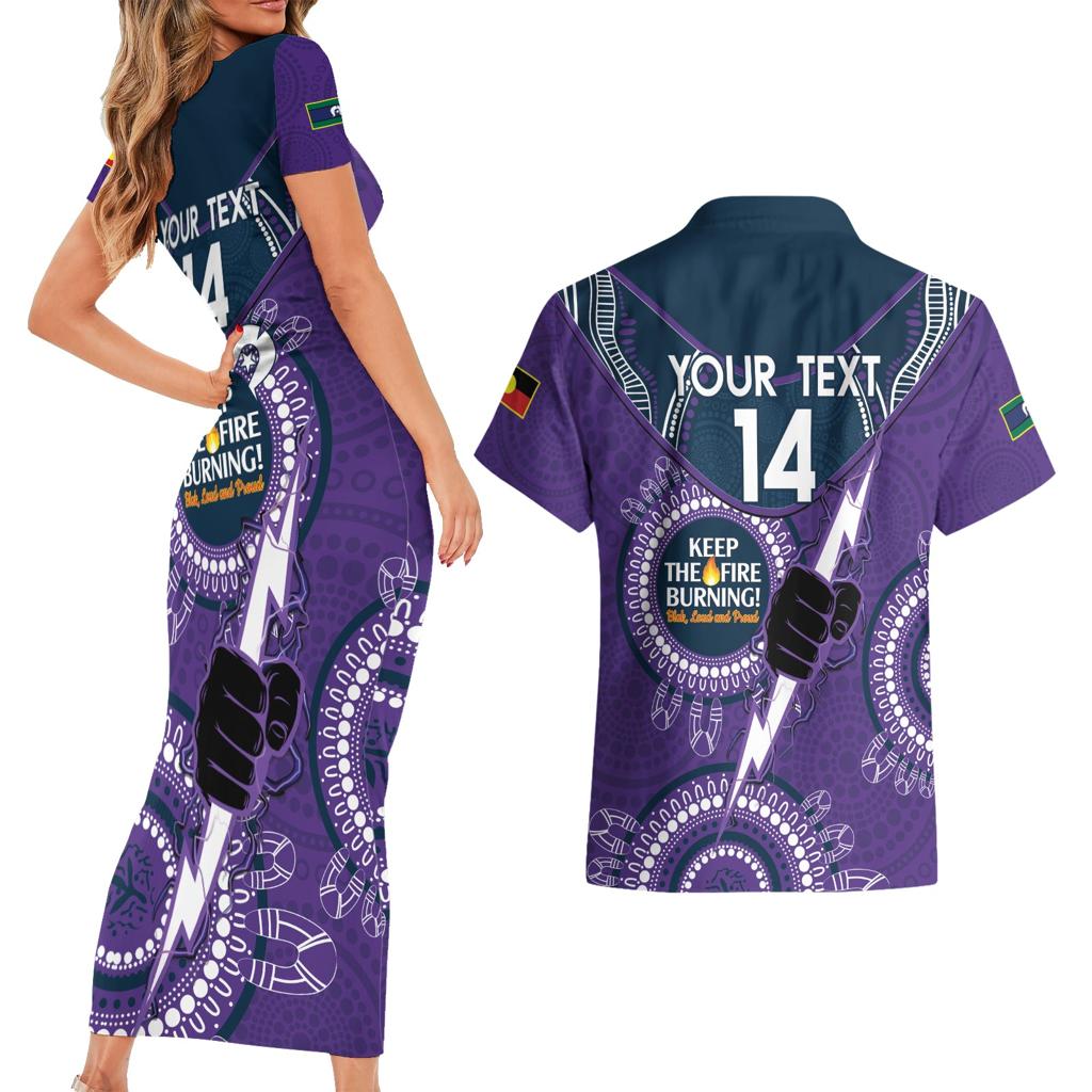 Custom NRL Storm NAIDOC Week Couples Matching Short Sleeve Bodycon Dress and Hawaiian Shirt Keep The Fire Burning Indigenous Art